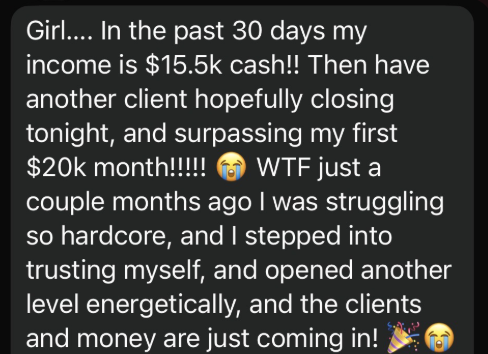Client message about a $15.5k cash month